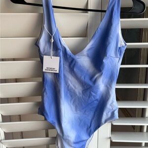 Monday Swimwear Santa Caterina One-Piece in Blue and White NWT sz M